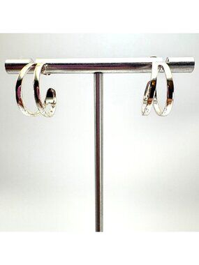 Split Circle Earrings Butterfly Closure Silver Plated Size 0.75" Diameter